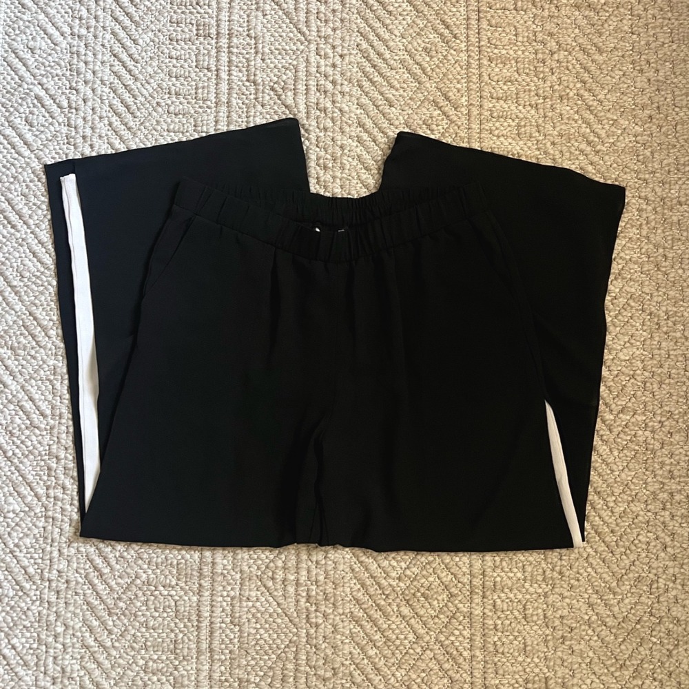 Linea by Louis Dell'Olio Black Wide Leg Side Stripe Trousers Petite Medium